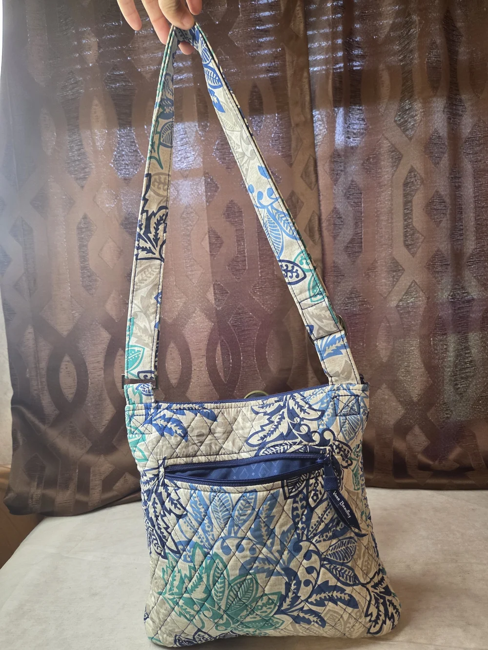 Vera Bradley Quilted Floral Crossbody-White, Teal, Blue